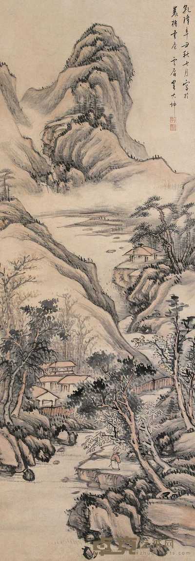 翟大坤 1781年作 秋林访友 立轴 146×51cm